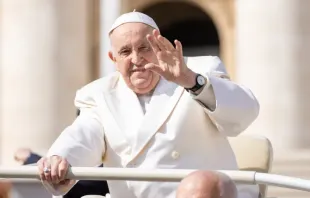 Papa Francisco saúda os fiéis durante audiência geral na Praça de São Pedro.