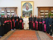 Bispos da Conferência Episcopal de Moçambique junto com o papa Francisco em visita ad limina em setembro.