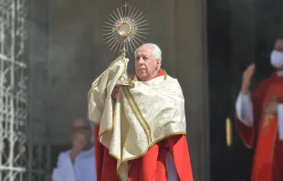 Dom Gil Antônio Moreira, arcebispo de Juiz de Fora, dando a bênção com o Santíssimo Sacramento.