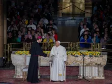 Papa Francisco durante seu encontro com bispos e religiosos da Bélgica