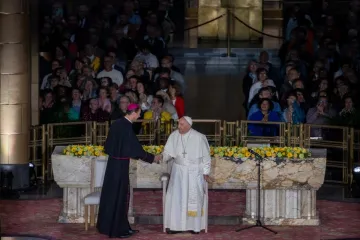 Papa Francisco durante seu encontro com bispos e religiosos da Bélgica