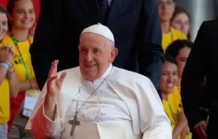 Papa Francisco no encontro com os voluntários da JMJ Lisboa 2023.