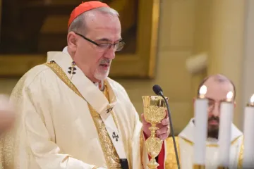 O patriarca latino de Jerusalém, cardeal Pizzaballa, no momento da consagração em missa solene pela festa de Santa Maria, Mãe de Deus