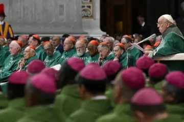 Papa Francisco fala aos bispos reunidos na basílica de São Pedro