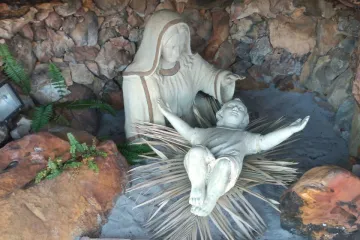 Imagens de Nossa Senhora e do Menino Jesus no Presépio Natural Mãos de Deus