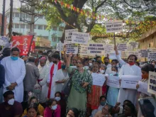 Protesto contra leis anticonversão em Bengaluru, Índia, em 22 de dezembro de 2021.