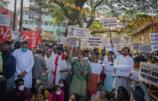 Protesto contra leis anticonversão em Bengaluru, Índia, em 22 de dezembro de 2021.