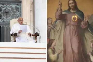 Papa Francisco e pintura do Sagrado Coração de Jesus