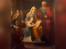 Pintura de são Joaquim, da pequena Nossa Senhora e de santa Ana na  igreja de São Francisco em Reggio Emilia, Itália.