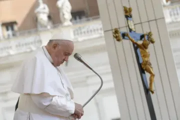 Papa Francisco reza durante audiência geral na praça de São Pedro