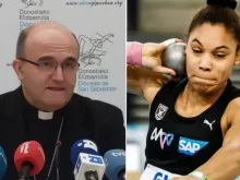 O bispo de Orihuela-Alicante, Espanha, dom José Ignacio Munilla e a atleta cristã alemã Yemisi Ogunleye.