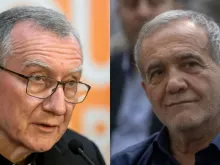 Cardeal Pietro Parolin, secretário de Estado da Santa Sé, e o presidente do Irã, Masoud Pezeshkian.