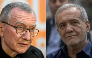 Cardeal Pietro Parolin, secretário de Estado da Santa Sé, e o presidente do Irã, Masoud Pezeshkian.