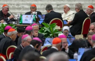 Papa Francisco fala ontem (2) a participantes do primeiro encontro da assembleia plenária do Sínodo da Sinodalidade no Vaticano.