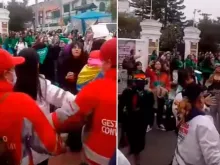 Grupos feministas atacam ativistas pró-vida que rezavam em frente a clínica de aborto em Bogotá, Colômbia.