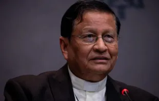 O arcebispo de Yangon, Mianmar, dom Charles cardeal Bo, presidente da Federação das Conferências Episcopais Asiáticas (FABC, na sigla em inglês), em entrevista coletiva ontem (17) no Vaticano.