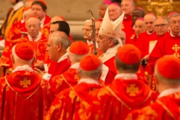 Papa Francisco em meio a cardeais na basílica de São Pedro