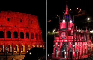 Coliseu, em Roma, e o santuário de Nossa Senhora do Rosário de Las Lajas, na Colômbia.