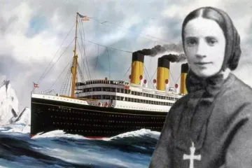 Santa Francisca Xavier Cabrini e pintura "The Steamship Titanic"