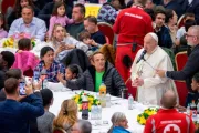 Papa Francisco ontem (17) em almoço no Dia Mundial dos Pobres 2024.