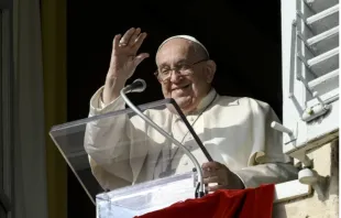 Papa Francisco acena a peregrinos reunidos na praça de São Pedro, no Vaticano, para oração do Ângelus em 10 de novembro de 2024.