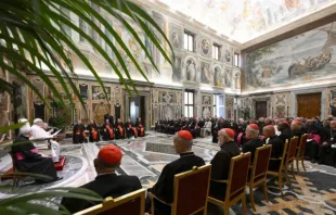 Papa Francisco em audiência ontem (21) no Vaticano com membros do dicastério para a Cultura e a Educação da Santa Sé.