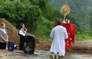 Adoração à Eucaristia presidida pelo padre Jorge Luis Martínez Chávez. Captura de tela. YouTube.