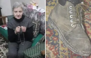 Idosa cristã de Aleppo - Um dos sapatos fornecidos 