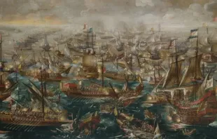 Pintura da batalha de Lepanto. Autor: Andries van Eertvelt.