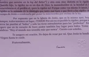 Trecho da carta do papa Francisco