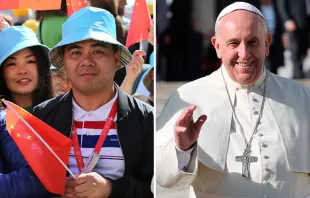 Peregrinos chineses e o Papa Francisco.