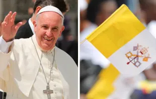 Papa Francisco e a bandeira oficial do Vaticano. Fotos: Daniel Ibáñez