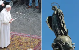 Papa Francisco pronuncia a oração à Imaculada na Praça de Espanha. Fotos: Daniel Ibáñez