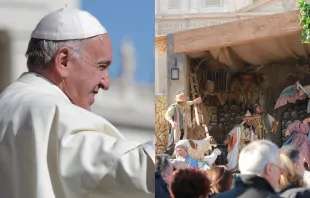 Papa e o presépio na Praça de São Pedro. Fotos: Daniel Ibáñez