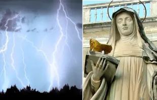 Foto ilustrativa da tempestade - Estátua de santa Escolástica no Mosteiro de Montecasino