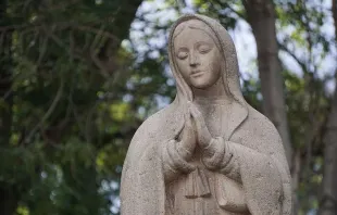 Imagem esculpida em pedra da Virgem de Guadalupe.