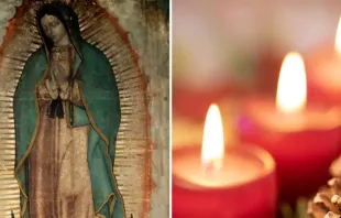 Virgem de Guadalupe e velas da coroa do Advento